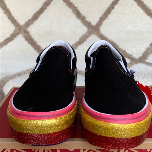 ••VANS CLASSIC SLIP ON S PLATFORMS GLITTER BLK/R W - Picture 8 of 16